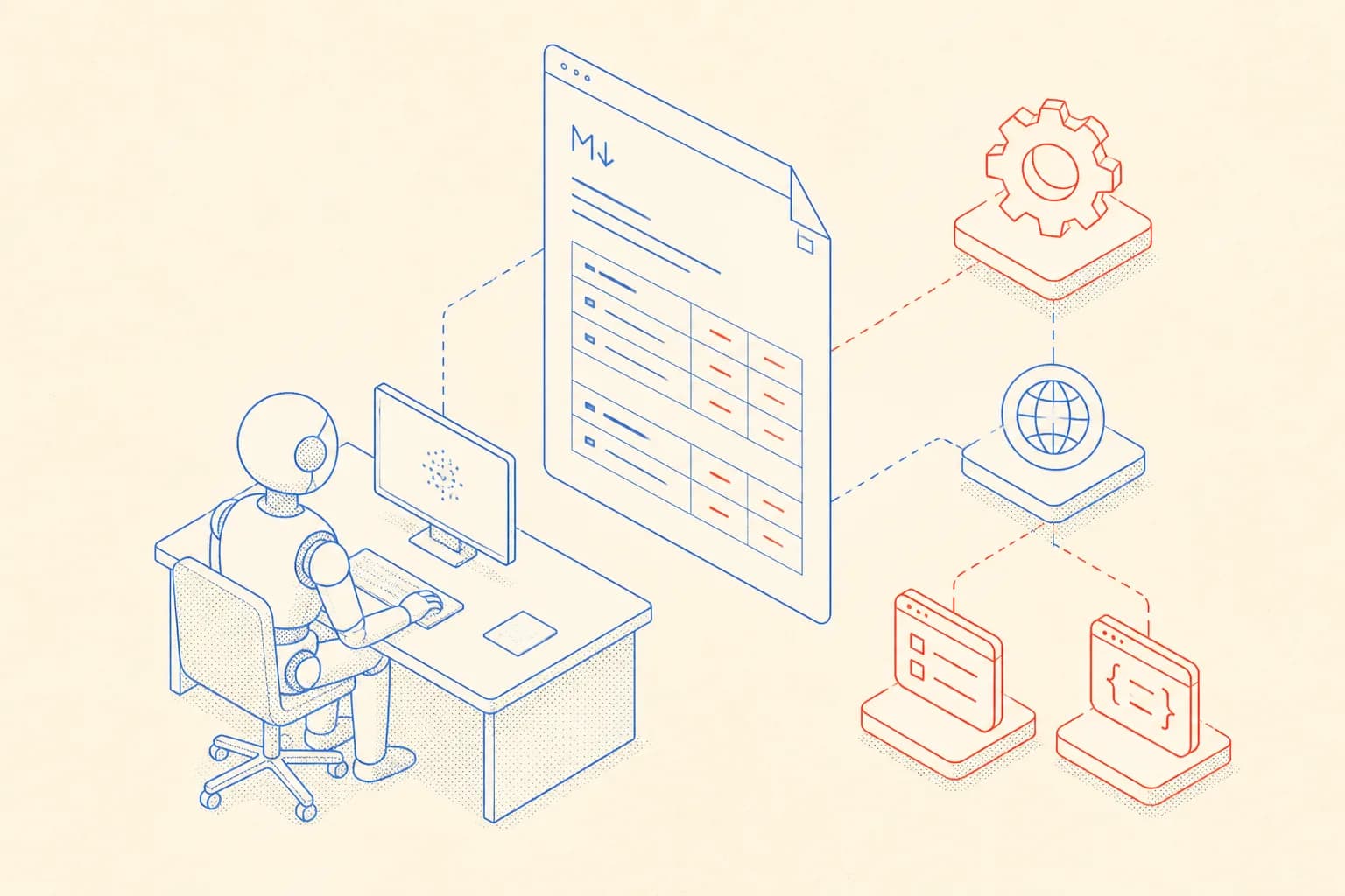 Schematic of an AI coding agent reading a CLOUDFLARE.md memory file to retrieve zone settings and header configuration