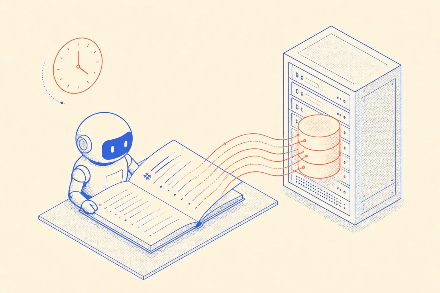 Schema di un agente AI che legge un file markdown di memoria per gestire un database self-hosted
