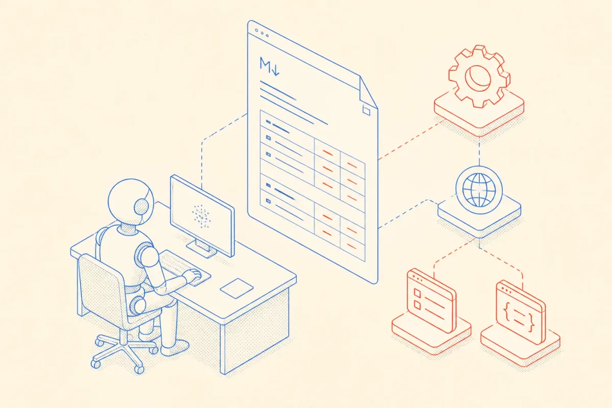 Schematic of an AI coding agent reading a CLOUDFLARE.md memory file to retrieve zone settings and header configuration