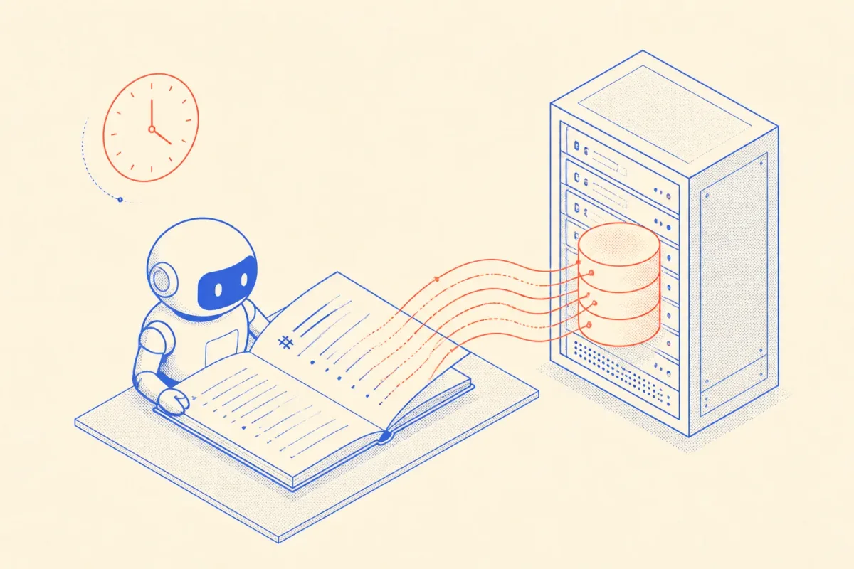 Schematic of an AI agent reading a markdown memory file to operate a self-hosted database