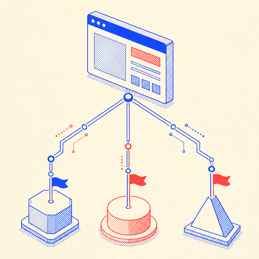 A single website branching into three localised language versions, shown as an abstract diagram