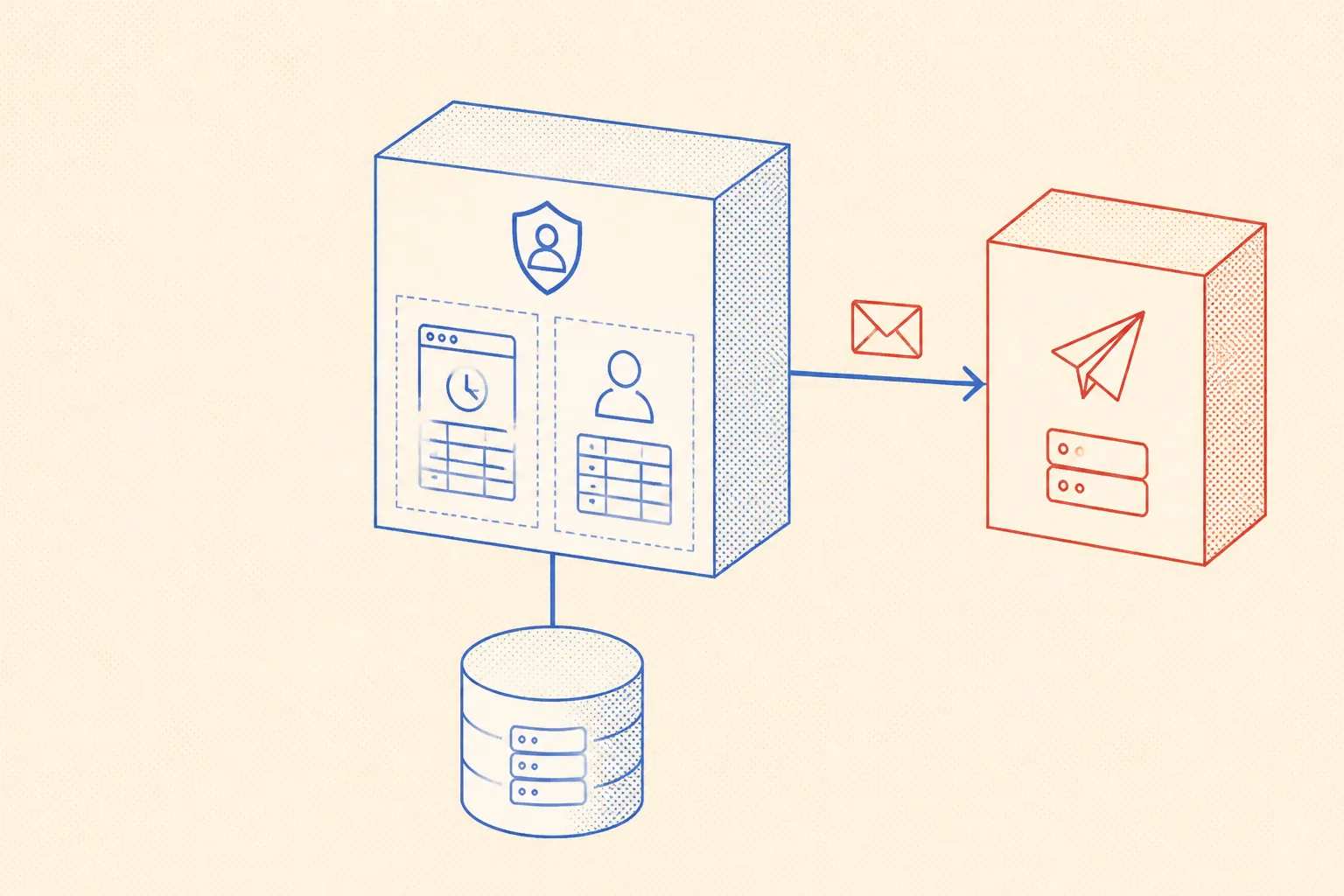Isometric schematic of Better Auth sitting between the app and database, with an arrow pointing to Resend for outbound email delivery