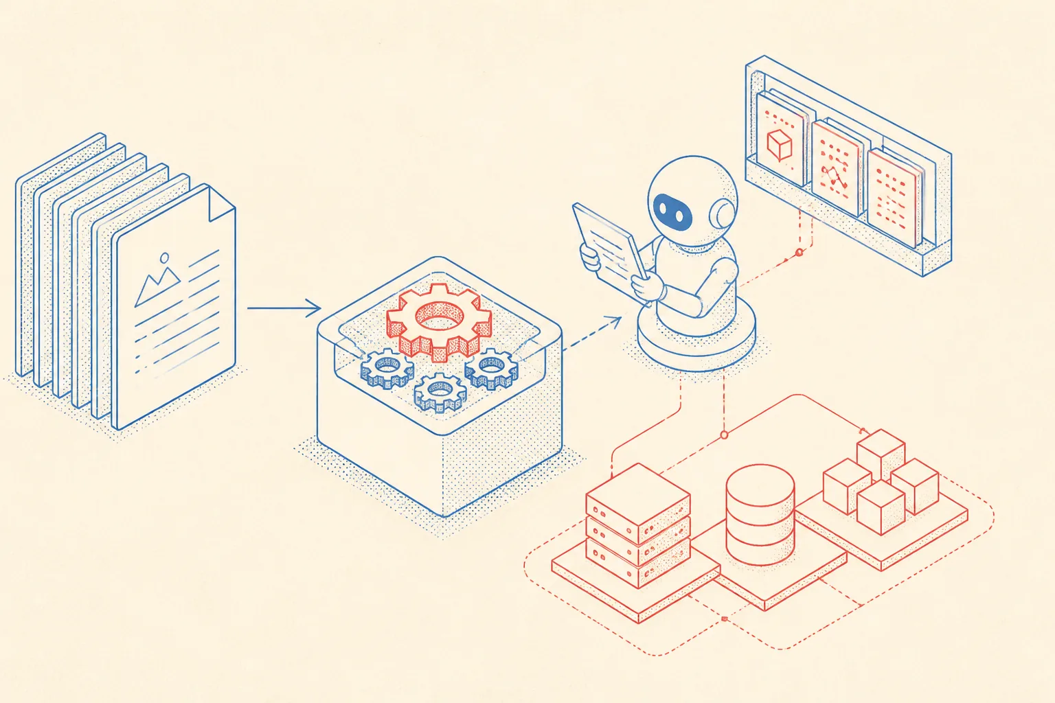 Schematic of an AI coding agent reading markdown memory files to configure and operate MinIO