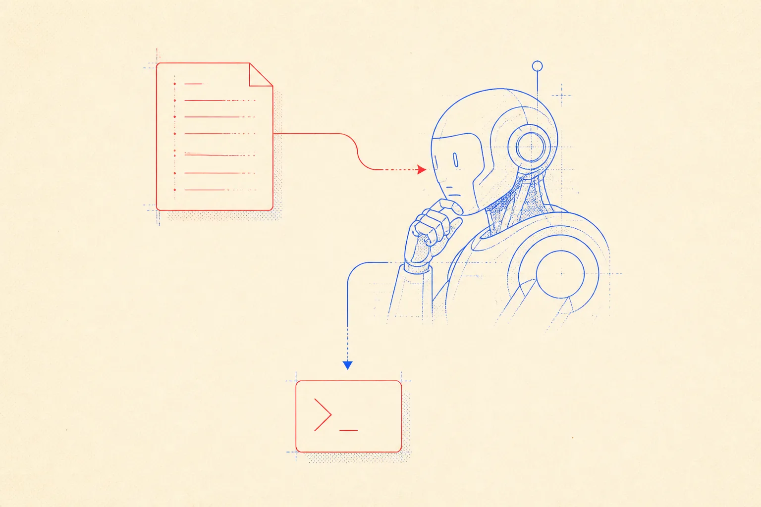 Schematic diagram of an AI agent reading a markdown memory file and executing database migration commands