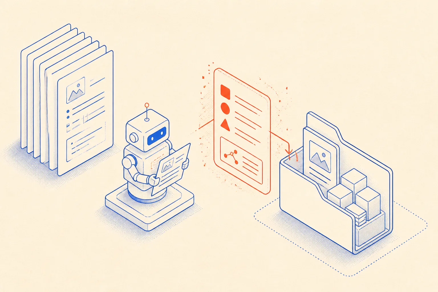Isometric diagram of an AI coding agent reading markdown memory files to operate a Next.js project