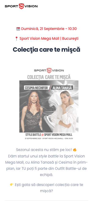Sport Vision Events: Vedere mobilă a site-ului public